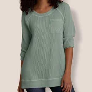 SOFT SURROUNDINGS front pocket waffle knit green flowy top S SMALL